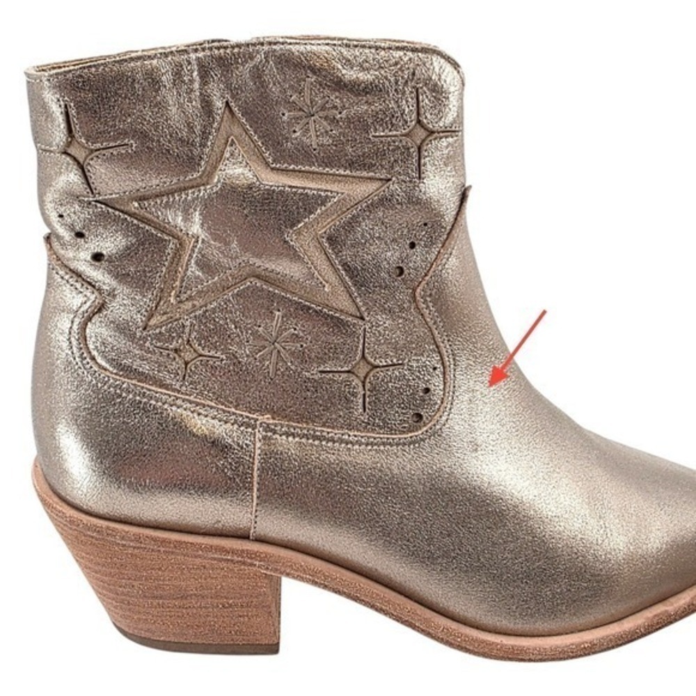 Johnny Was Womens 9.5 Stargazer Leather Gold Metallic Ankle Western Boots - Picture 10 of 16